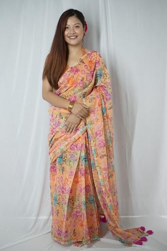 Image of MIRCHI FASHION Women Saree Cotton Abstract Printed | Lightweight Comfortable Sari for Office and Regular Daily Wear with Matching Blouse Piece
