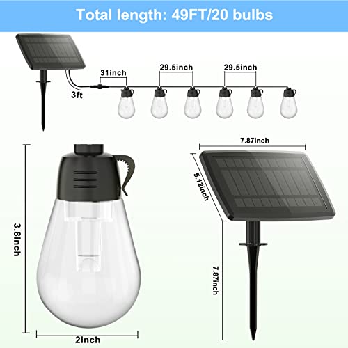 Ysj Solar String Lights Outdoor Waterproof, 49Ft 20 Bulbs Solar Outdoor Lights String, Solar Powered Outdoor String Lights With Usb Port&Remote Control, Solar String Lights For Camping Decor Garden #TOP6