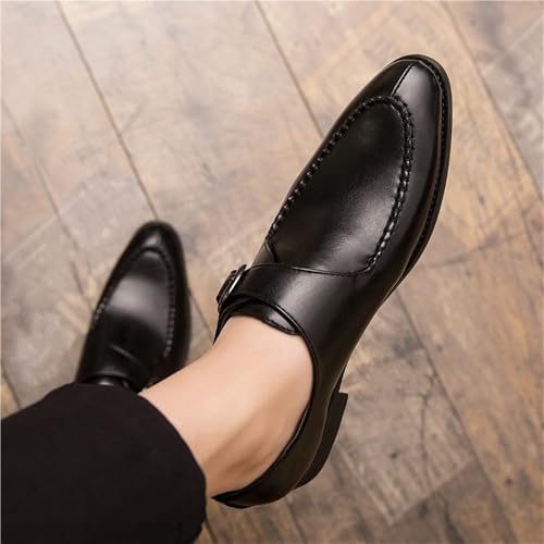 Dress Shoes for Men Slip On Round Toe Faux Leather Block Heel Low Top Rubber Sole3