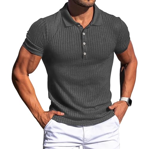 Polo côtelé pour homme manches courtes col Henley en maille texturée