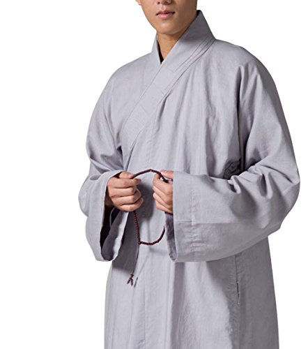ZanYing Men's Religion Buddhist Meditation Monk Robe Grey4