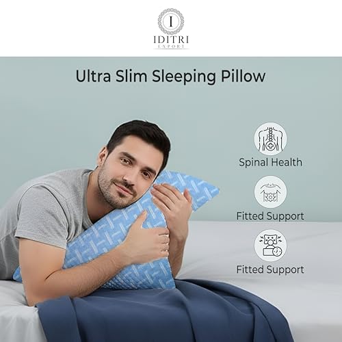 Image of Sky Geometric Ultra Slim Memory Foam Pillow, 55x40x5 cm for Spinal Health, Breathable Jacquard Fabric Cover, Orthopedic Bedding for Stomach and Back Sleeper, Aligned Spine aid Unit