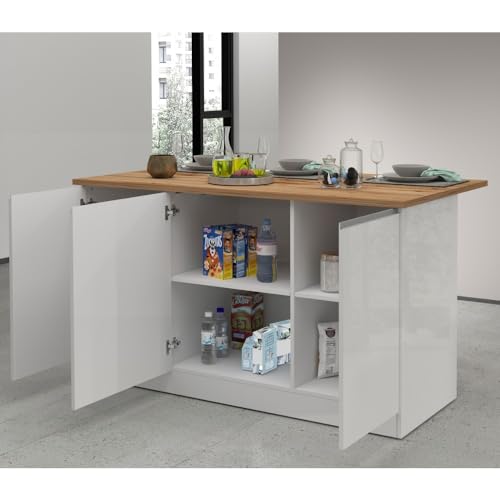 Ve.Ca Isla De Cocina Clarissa Aparador De Cocina Mueble De Cocina Ideal Para Una Cocina Completa Ideal Como Mesa De Comedor Color Blanco Brillante Wotan Fabricado En Italia