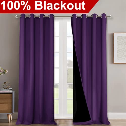 Image of NICETOWN 100% Blackout Blinds, Set of 2, 46 inch x 96 inch, Royal Purple, Laundry Room Decor Window Treatment Curtains for Large Patio Sliding Door, Thermal Insulated Curtains for Bedroom