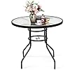 S AFSTAR Patio Bistro Table Tempered Glass Table with 165 Umbrella Hole Round Outdoor Dining Table Round Patio Coffee Table for Deck Balcony Lawn Pool Backyard 28H x 32 D Black