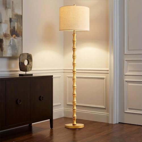 Image of Wood Floor Lamps for Living Room Rustic Floor Lamp with Remote Control & 3 Color Temperature,Dimmable Floor Lamp Gold Mid Century Modern Standing Lamp Tall Farmhouse Floor Lamp For Bedroom Corner