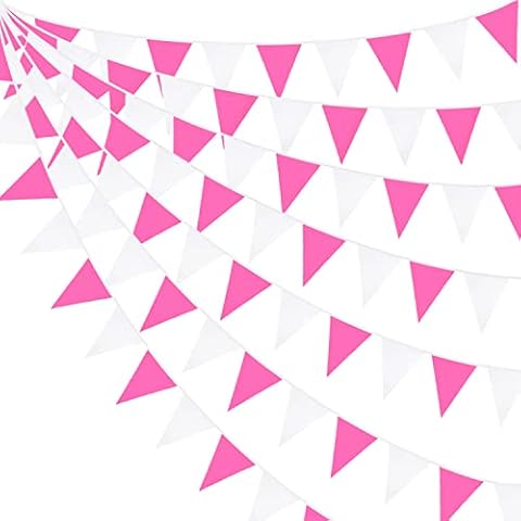 Guirnalda de Banderines de Tela Rosa y Blanca de 32 pies Cover