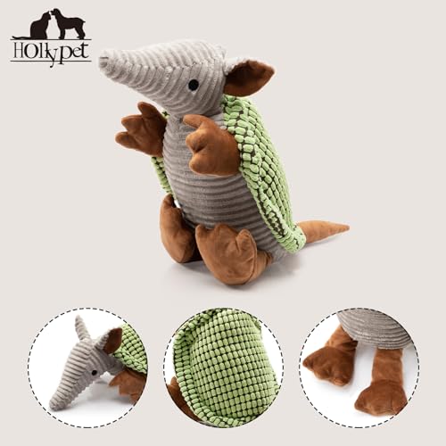 Image of Hollypet Plush Dog Squeaky Toy Stuffed Armadillo Animal Pet Puppy Chew Toys with Clean Teeth for Small Medium Large All Breed Sizes Dogs, Cantaloupe Green, 14 in