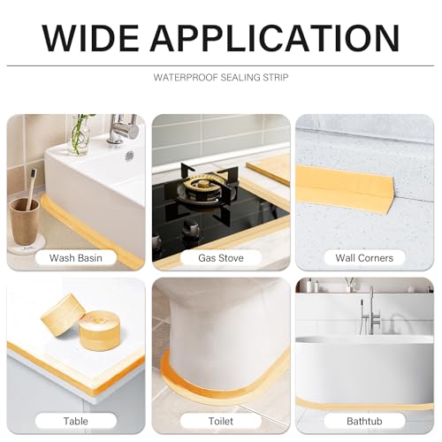 Image of 3 Rolls 10.5 Feet Caulk Tape Toilet Caulking Strip Self Adhesive Bathroom Sealing Peel and Stick Caulk Strip for Bathtub, 1.5 Inches (Almond)
