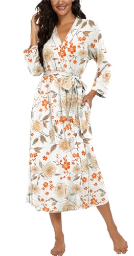 VINTATRE Women Kimono Robes Long Knit Bathrobe Lightweight Soft Knit Sleepwear V-neck Casual Ladies Loungewear