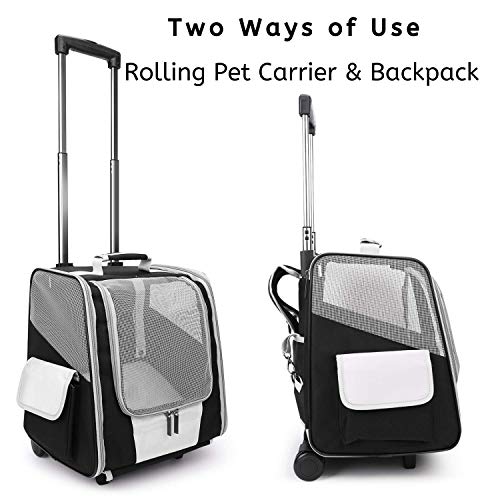Lollimeow Pet Rolling Carrier, Dog Backpack with Wheels,Cats,Puppies Travel Bag with Wheels,Dog Trolley