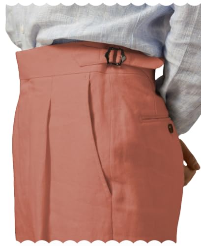 Men's Linen Classic Gurkha Naples Dress Pants No Need to tie a Belt Italian Style Summer Business