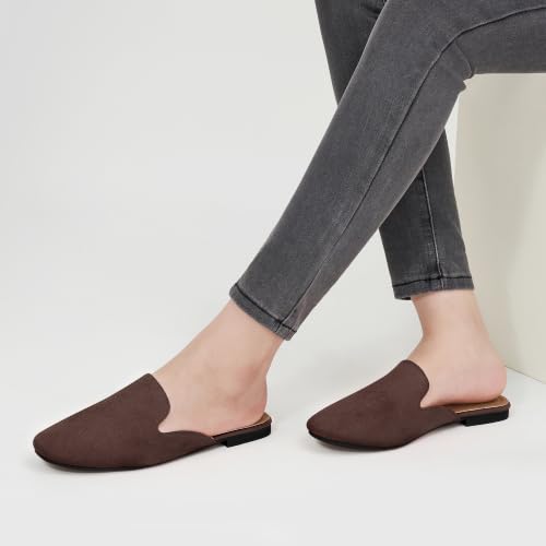 Image of Ecetana Mules for Women Flats Shoes: Comfortable Slip On Casual Work Slides Round Toe Backless Loafers