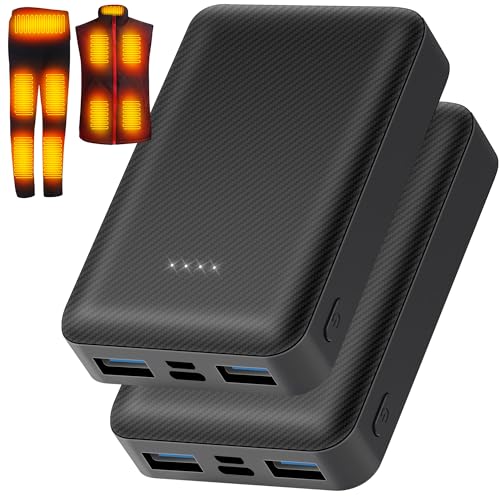 Lot de 2 batteries de rechange 10 000 mAh pour gilet chauffant, veste, pantalon, manteau et sous-vêtements, batterie de rechange pour vêtements chauffants 5 V 2 A