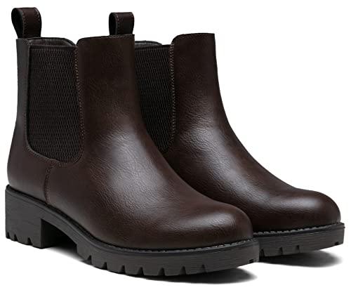 Vepose Women's 9607 Chelsea Ankle Boots Pull-On Booties, Brown, Size 9M Us (Cjy9607 Brown 09) #TOP6
