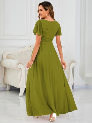 Image of Ever-Pretty Women's Spring Elegant Round Neck Short Sleeve Chiffon Empire Waist Floor Length Formal Dresses Bridesmaid Dress
