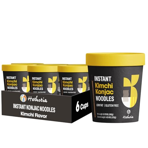Hethstia Konjac Noodle Instant Kimchi Soup Cup – 6 Pack Low Carb Konjac Shirataki Angel Hair Pasta, Ready-to-Eat Gluten-Free, Low GI, Healthy Meal, Perfect Holiday Gift