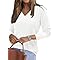 PLOKNRD Jumpers for Women UK Lightweight Long Sleeve Ladies Tops V Neck Sweater Shirt(White,S)