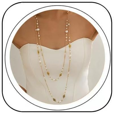 Long Pearl Necklaces for Women Dainty Layered Pearl Statement Strand Chain Gold And Long Pearl Necklaces Fashion Jewelry Gift Sweater Accessories