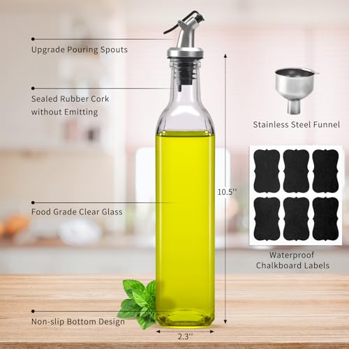BAKHUK 4 Pack 17oz Olive Oil Dispenser Bottles, 500ml Clear Glass Vinegar Cruet with Pourers and Funnel for Kitchen - Image 3