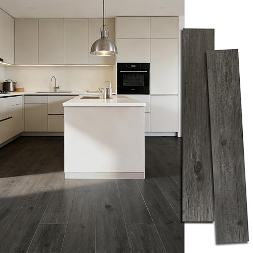 Image of Waterproof Peel and Stick Floor Tile, 54 Sq.Ft Dark Grey Vinyl Wood Flooring, Easy DIY-Install & Durable for Kitchen, Bedroom, Bathroom, RVs, Rental-Friendly (36-Planks 6 inchx36 inch)