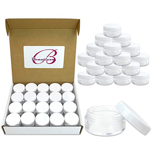 Beauticom 40 pcs 10 Gram (0.35 oz) Jars with Lids for Lip Balms, Salves, Creams, Cosmetics, Nail Accessories, Rhinestones, Herbs, Spices - BPA Free (White Screw Lid)