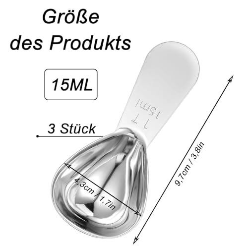 Edelstahl Kaffeelöffel Portionierer, 15ml Kaffeelöffel Portionierer, 3 Stück Kaffeelöffel aus Edelstahl mit kurzen Griffen, Wiederverwendbar Silber Kaffeemesslöffel Mit Kurzem Griffen, Für Kaffee
