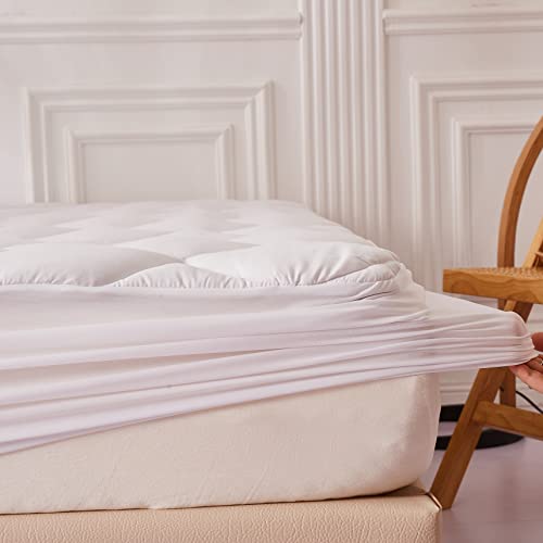Premium Mattress Pad Cover Fitted With 18" Deep Pockets - Quality Luxury Material Quilted Mattress Topper Bed Protection - Twin, Twinxl, Full, Queen, King, Cal-King (Stretches To 18 Inches) (Full) #TOP3
