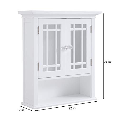 Elegant Home Fashions Neal Collection Shelved Wall Cabinet with Doors and Cubby, White