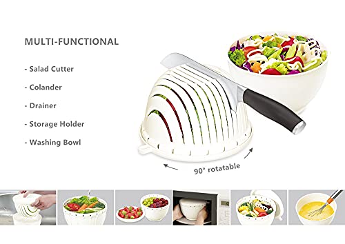 Easy Fruit Vegetable Salad Cutter Bowl, Fantes Multi-Function Kitchen Colander Strainer Storage Holder Rotatable (Small - White) - Image 2