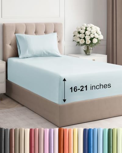 Image of Extra Deep Pocket Twin Size Sheet Set - Breathable & Cooling - Ice Blue