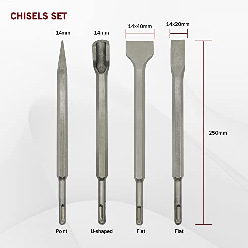 Behappy 17Pcs Rotary Hammer Sds Plus Drill Bits & Chisel Sets, Carbide Tipped Rotary Hammer Drill Bit Set, Concrete Drill Bit And Chisels For Through Concrete, Cement, Brick, Stone, With Storage Case #TOP3