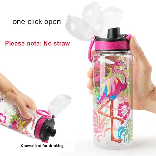 Home Tune Cute Water Bottle for School Kids Girls, BPA FREE Tritan & Leak Proof & Easy Clean & Carry Handle, 23oz/ 680ml - Flamingo