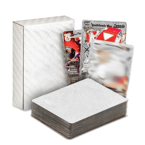 PEXIVOZ 55 Tarjetas Plateadas para Pokemon, Cartas Plateadas Vstar Vmax con Caja de Baraja, Cartas V Variadas, Tarjeta Plateada Incluye Varias Cartas Raras de Foil, Versión Inglesa