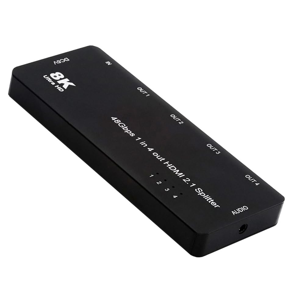 HDMI Splitter 8K 60hz Ultra-HD Converter Compatible 2.1 Switch 1-IN-4-OUT 48Gbps UHD Hub Support HDCP SST Extended 4K@120hz 3.5mm Audio