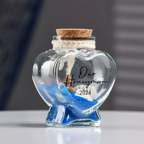 Customized Heart-Shaped Sand Keepsake Jars for Weddings and Honeymoons - Personalized Glass Bottles with Engraved Text and Cork Closure - Image 3