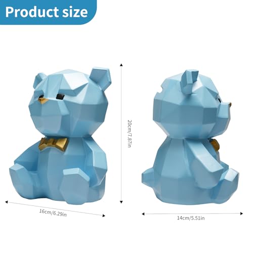 Tirelire ours bleu design géométrique 3D de 20 cm pour déco