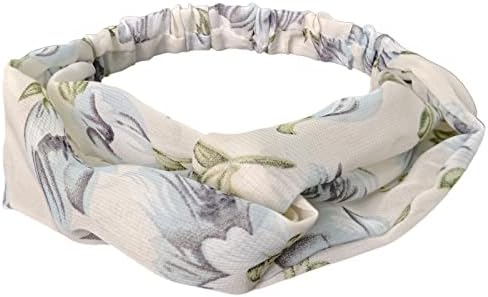funhaw Fashion Headbands for Women，Boho Elastic Non Slip Hair Bands,Bohemian Cross Knotted Hair Accessories for Matching Clothes Beach Summer(Beige Jade Pin Flower)