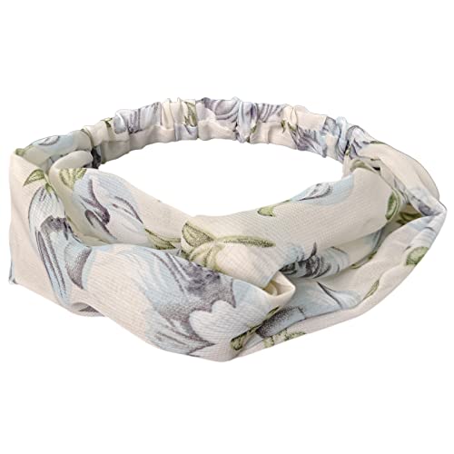 Funhaw Fashion Headbands For Women，Boho Elastic Non Slip Hair Bands,Bohemian Cross Knotted Hair Accessories For Matching Clothes Beach Summer(Beige Jade Pin Flower) #TOP1