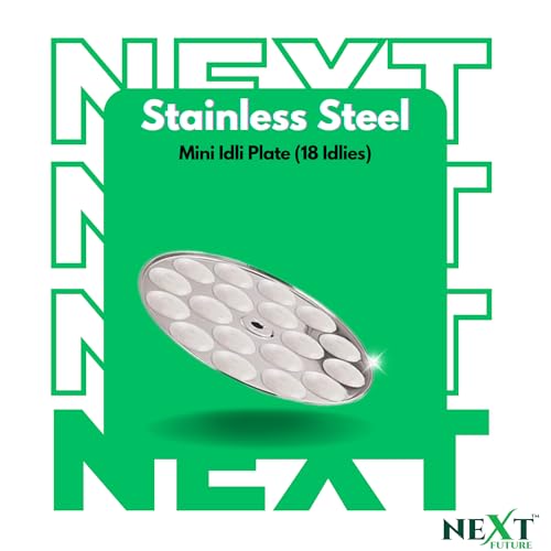 Image of Next Future 5-Star Stainless Steel Mini Idli Plates set of 3 | Mini Idli Stand | Mini Idli Maker Stand with 54 Idli Kulis, High Polish with Rod Picker Handle (3 Plates)