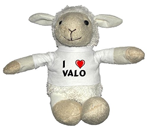 Preisvergleich Produktbild Weiß Schaf Plüschtier mit T-shirt mit Aufschrift Ich liebe Valo (Vorname / Zuname / Spitzname)