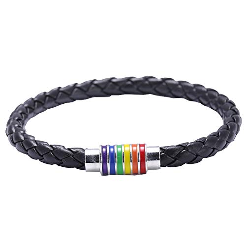 Image of Leather Braided LGBT Rainbow Bangle Bracelet - Gay & Lesbian Pride