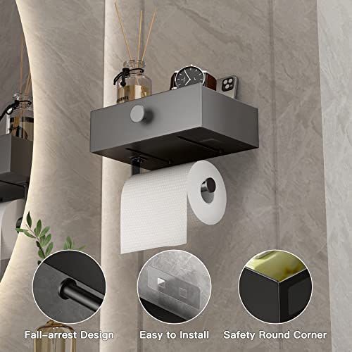 Sofinny Toilet Paper Holder With Shelf And Storage，Toilet Paper Dispenser Adhseive Toilet Roll Holder Wipes Holder For Bathroom Wall Mounted Tissue Holder，Matte Gray #TOP1