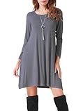 Costyleen Women's Casual Long Sleeve Loose Simple Flowy Swing T-Shirt Dress Gray M