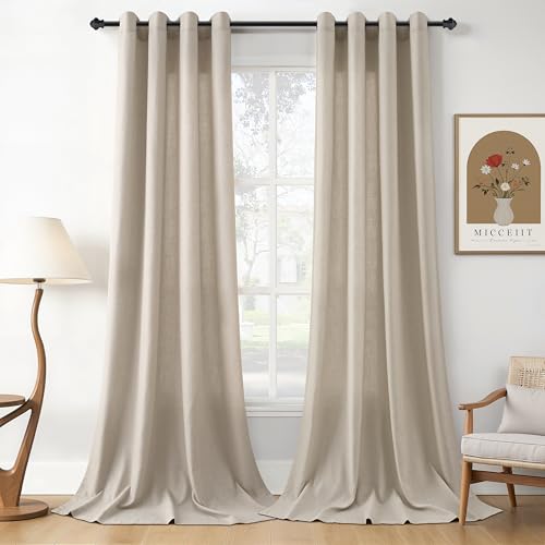 Image of Cobblestone Linen Curtains 108 Inches Long for Living Room Floor to Ceiling Semi Sheer Grommet Extra Long Window Curtain Modern Farmhouse Neutral Drapes for Bedroom Dining Room 52x108, 2 Panel
