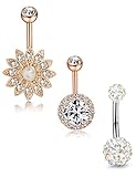 ORAZIO 3Pcs 14G Stainless Steel Belly Button Rings for Women Screw Navel Bars CZ Body Piercing (C:3 Pcs,Rose Gold)