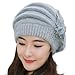 Fashionable Skull Hat with Plush Rabbits Furs Flower Decors Pullover Brimless Hat for Women Winter Head Accessory Rabb Gray