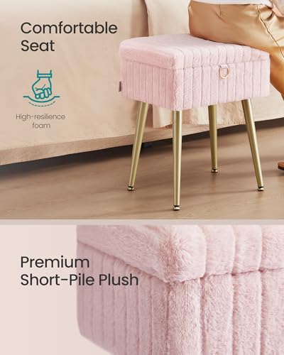 Image of SONGMICS Vanity Stool Chair Faux Fur with Storage, Vanity Bench, Metal Legs, Adjustable Feet, for Living Room, Bedroom, Makeup Room, Jelly Pink ULOM505SZ02