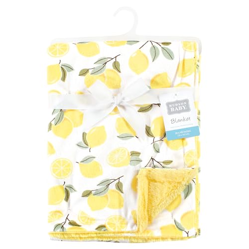 Image of Hudson Baby Unisex Baby Plush Blanket with Furry Binding and Back, Lemon, One Size