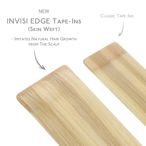 Image of WENNALIFE Invisi Edge Tape in Hair Extensions Human Hair,#16 /22,20 Inch | 20 Inch 100g 40pcs (Invisi Edge & Classic) Light Blonde Highlighted Golden Blonde Invisi Injected Remy Hair Seamless